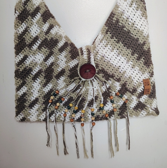 NWOT Handmade Crochet Boho Chic Hippie Crossbody Bag with Fringe Cotton. - Picture 5 of 15